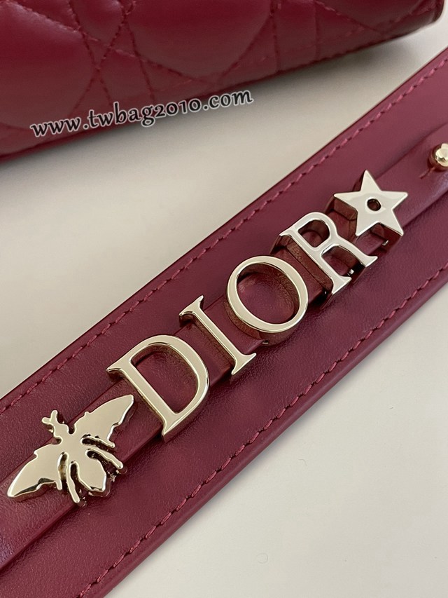 Dior专柜新款迪奥顶级原单复古红Lady戴妃四格系列手提包 djfk1141